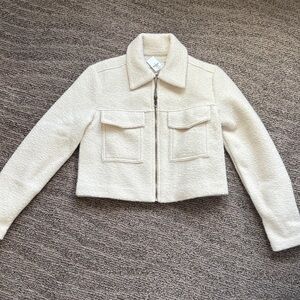 Banana Republic Cream Cropped Sherpa Zip Jacket